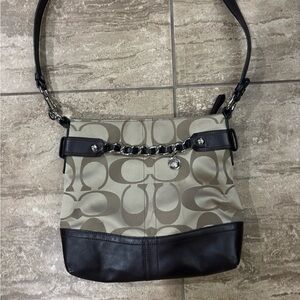 Coach Signature Chain cloth and leather crossbody bag